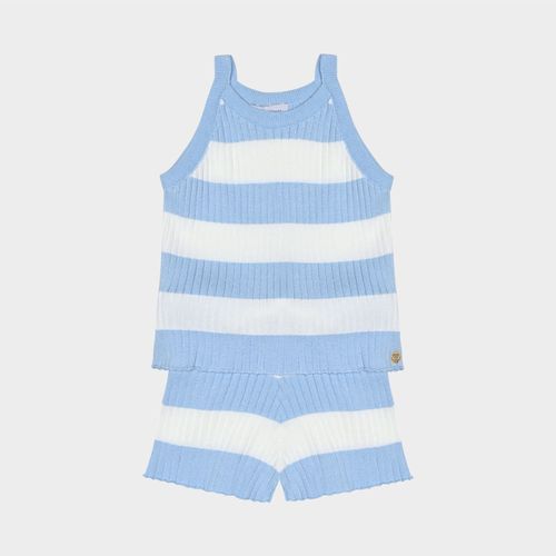 Conjunto Bebê Feminino Tricot Listrado - AZUL CLARO