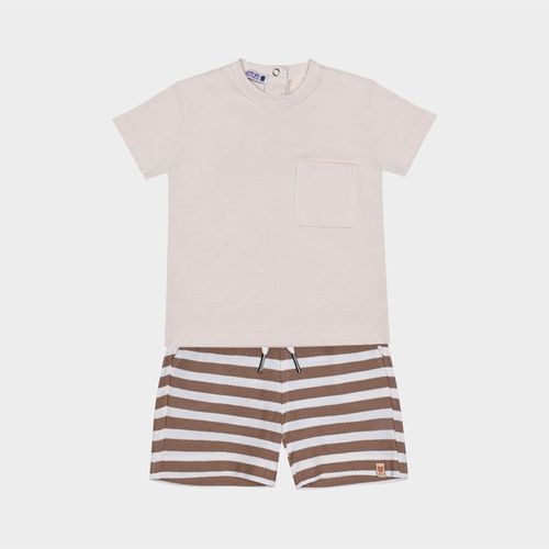 Conjunto Bebê Masculino Bermuda Listrada - KAKI