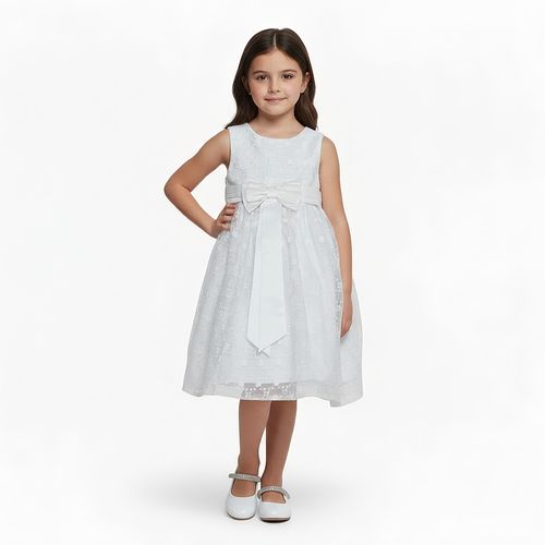 Vestido Infantil Feminino Festa Tule Bordado Ondine - BRANCO