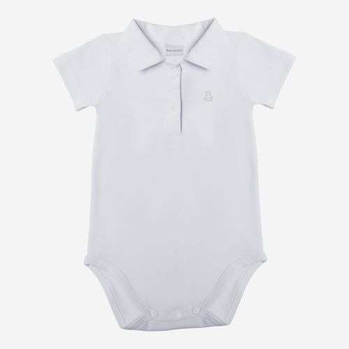 Camiseta Body Polo Bebê Masculina Manga Curta Pima - BRANCO
