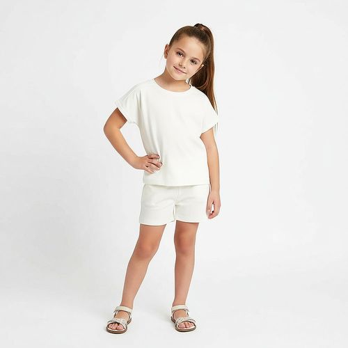 Conjunto Infantil Feminino Malha Dot Recorte - OFF WHITE
