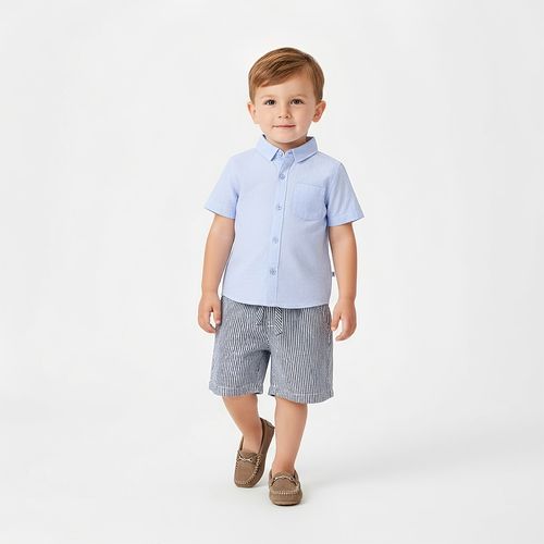 Camisa Bebê Masculina Manga Curta Listrada - AZUL BEBE