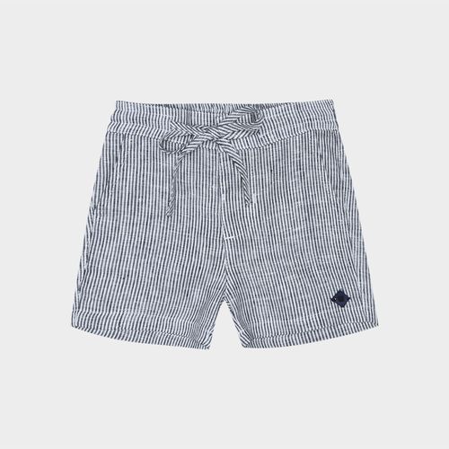 Bermuda Bebê Masculina Puro Linho Listrada - AZUL MARINHO
