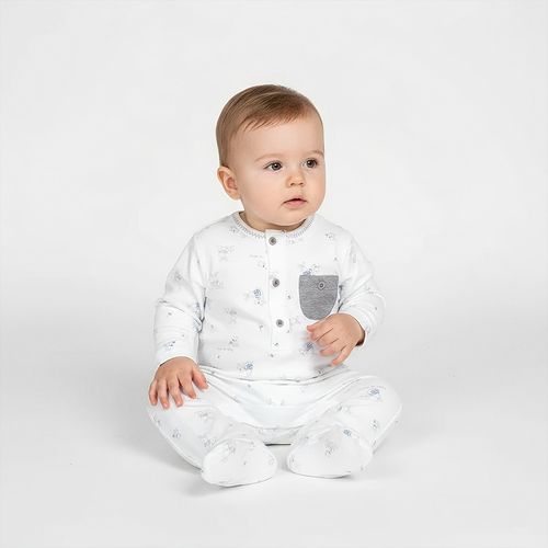 Macacão de Bebê Masculino Longo Algodão Egípcio Coelhos com Bolso - AZUL BEBE