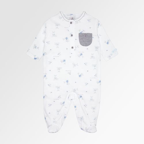 Macacão de Bebê Masculino Longo Algodão Egípcio Coelhos com Bolso - AZUL BEBE