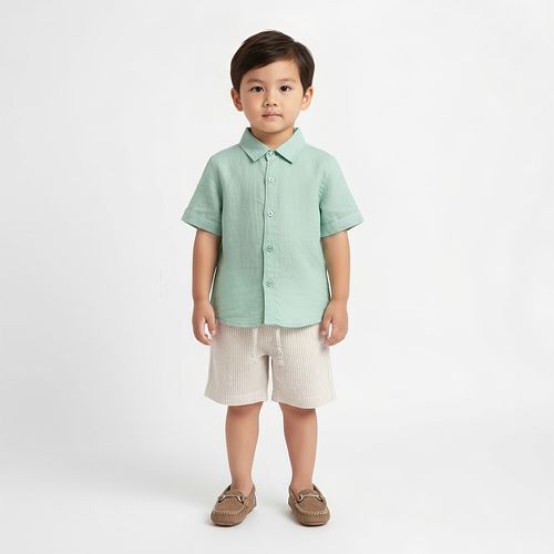 Camisa Bebê Masculina Puro Linho Manga Curta - VERDE