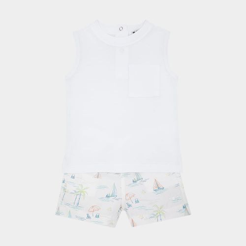 Conjunto de Praia de Bebê Masculino com Regata Estampa Colorir - BRANCO