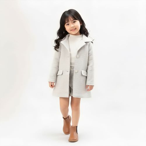 Casaco de Bebê Feminino Tweed com Bolsos Longo - KAKI