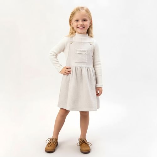 Salopete de Bebê Feminina Tweed com Bolso - AREIA