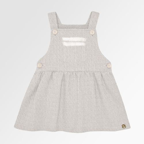 Salopete de Bebê Feminina Tweed com Bolso - AREIA