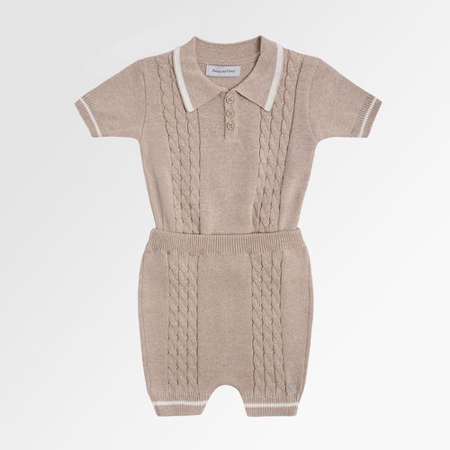 Conjunto de Bebê Masculino Tricot Ponto Trança - KAKI