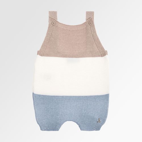 Romper de Bebê Masculino Tricot Listras Tricolor - BEGE/NAT/AZ