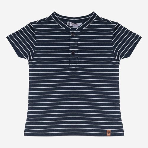 Camiseta Bebê Masculina Malha Listrada com Vista Frontal - AZUL MARINHO
