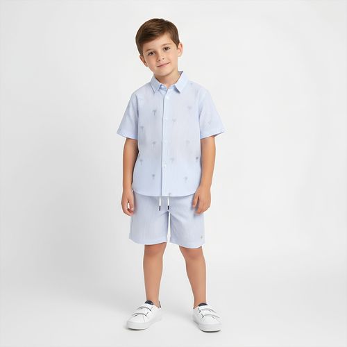 Camisa Infantil Masculina Anarruga Bordada Coqueiros - AZUL