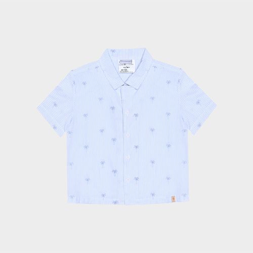 Camisa Infantil Masculina Anarruga Bordada Coqueiros - AZUL