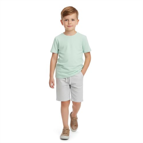 Bermuda Infantil Masculino em Puro Linho com Bolsos - CINZA