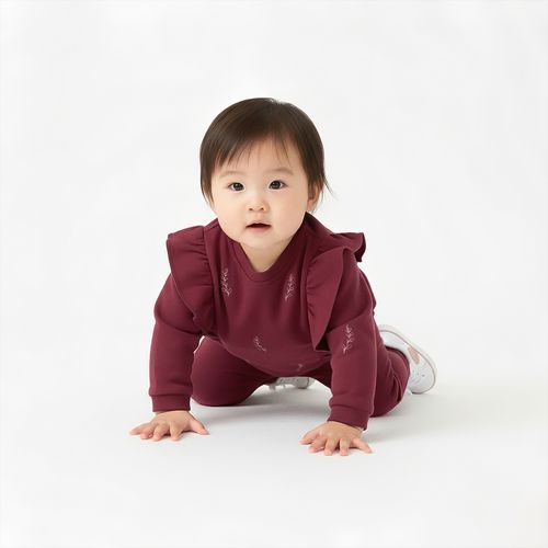 Conjunto de Bebê Feminino Fleece Bordado Flores - BORDO