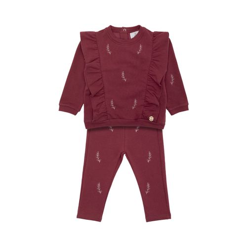 Conjunto de Bebê Feminino Fleece Bordado Flores - BORDO