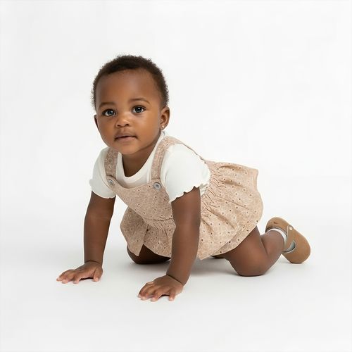 Romper Bebê Feminino Laise Garten com Babado - BEGE