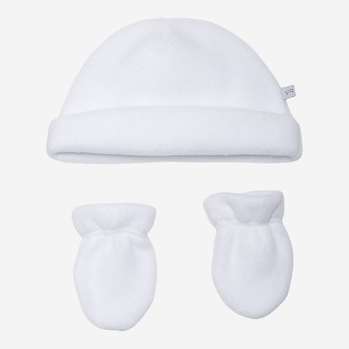 Kit Bebê Gorro e Luva Unissex em Microsoft Liso - BRANCO