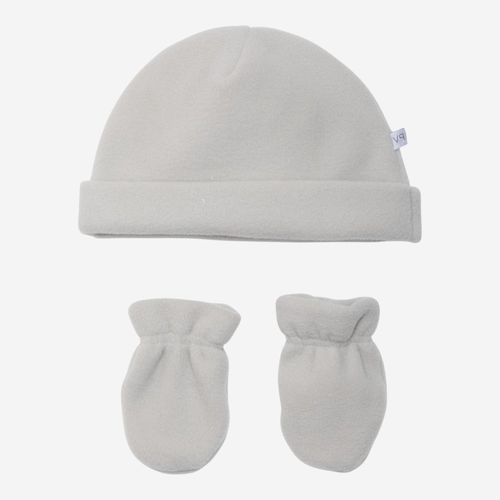 Kit Bebê Gorro e Luva Unissex em Microsoft Liso - CINZA