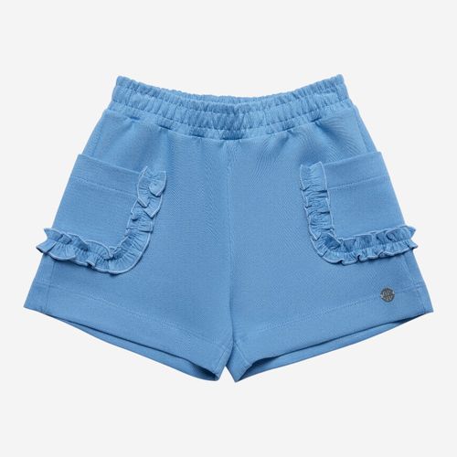Shorts Infantil Feminino Montaria com Bolso e Babado - AZUL