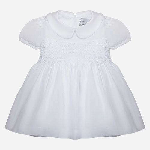 Vestido de Bebê Feminino Maquinetado Fio 60 com Pregas - BRANCO
