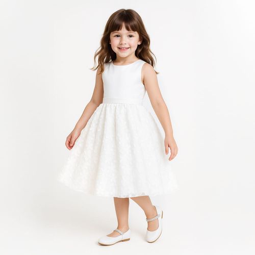 Vestido de Festa Infantil Feminino Tule com Bordados - BRANCO