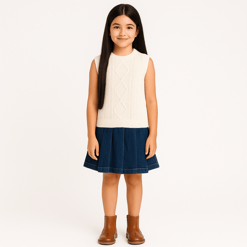 Colete Tricot Infantil Feminino Coração - NATURAL