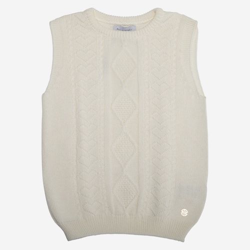Colete Tricot Infantil Feminino Coração - NATURAL