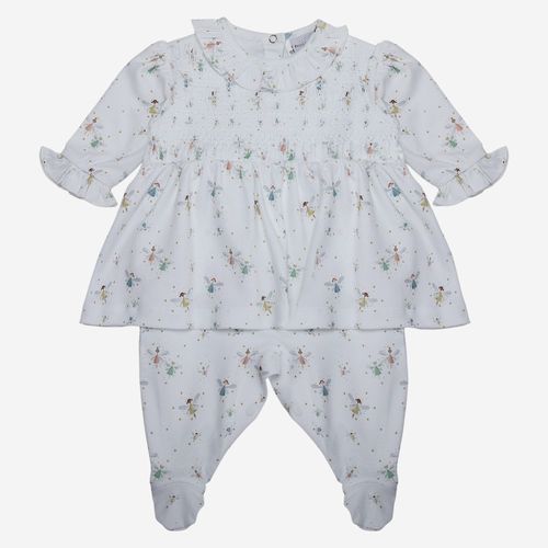 Macacão Vestido Longo de Bebê Feminino Egípcio Gold com Estampa Bailarina - BRANCO