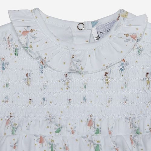 Macacão Vestido Longo de Bebê Feminino Egípcio Gold com Estampa Bailarina - BRANCO