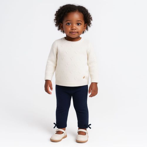 Blusa de Bebê Feminina Tricot Manga Longa Coração - NATURAL