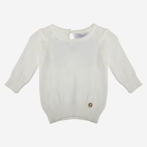 Blusa de Bebê Feminina Tricot Manga Longa Coração - NATURAL