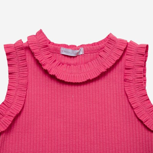 Regata Infantil Feminina Canelada com Babado - ROSA