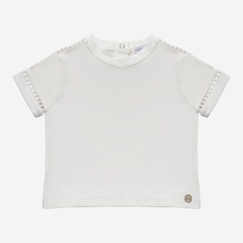 Camiseta Bebê Feminina Perseu Gold com Guipir - OFF WHITE