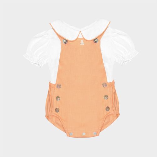 Conjunto Bebê Feminina Puro Linho com Jardineira - PEACH FUZZ