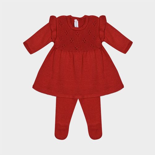 Saída de Maternidade Feminina Vestido Pala Furinhos com Babado - BRICK