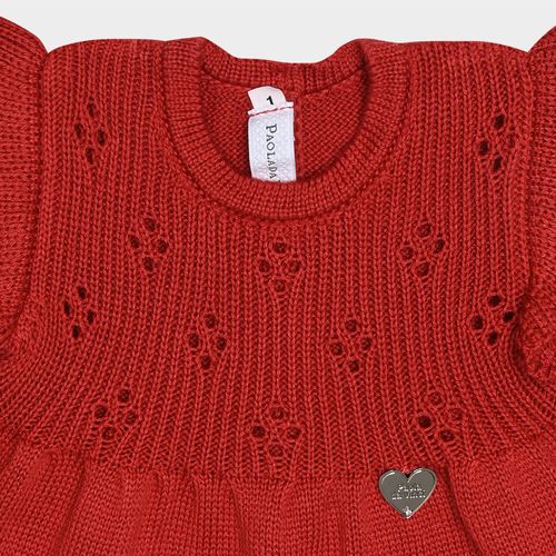 Saída de Maternidade Feminina Vestido Pala Furinhos com Babado - BRICK