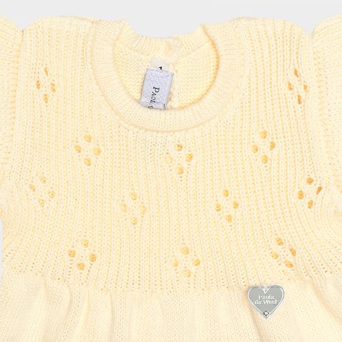 Saída de Maternidade Feminina Vestido Pala Furinhos com Babado - AMARELO PO