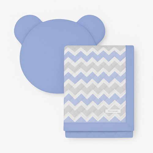 Kit Bebê Manta e Travesseiro de Urso Zigzag Piquet - AZUL BEBE