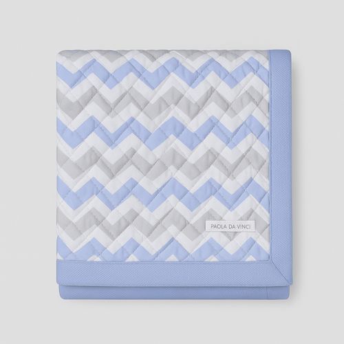 Kit Bebê Manta e Travesseiro de Urso Zigzag Piquet - AZUL BEBE