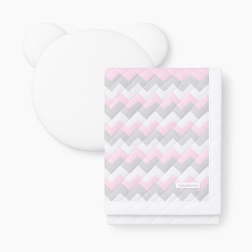 Kit Bebê Manta e Travesseiro de Urso Zigzag Piquet - ROSA