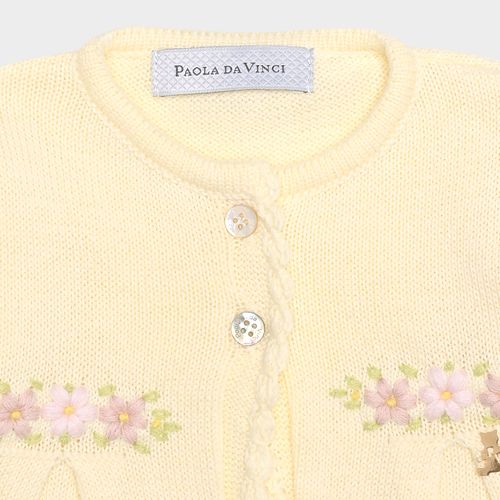 Saída de Maternidade Feminina Conjunto Jardineira Bordado Flores - AMARELO