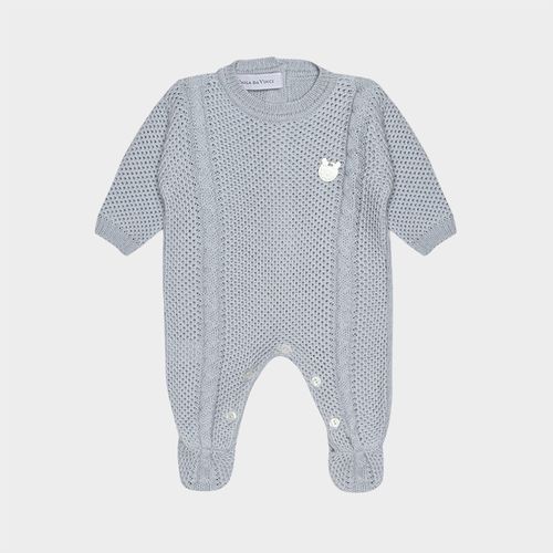 Saída de Maternidade Feminina Macacão Tricot Ponto Arroz com Trança - AZUL CLARO