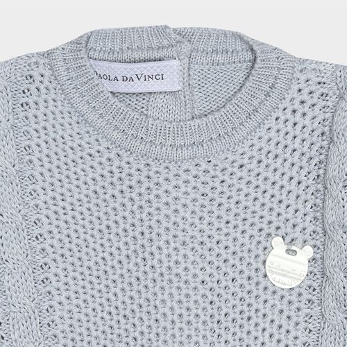 Saída de Maternidade Feminina Macacão Tricot Ponto Arroz com Trança - AZUL CLARO