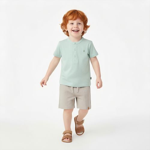 Bermuda de Bebê Masculina Moletom com Recortes - AREIA