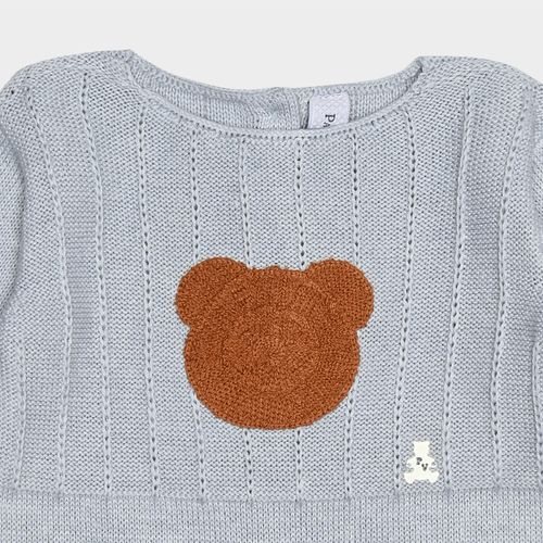 Saída Maternidade Feminina Macacão Tricot Urso Bimbi - MESCLA AZUL