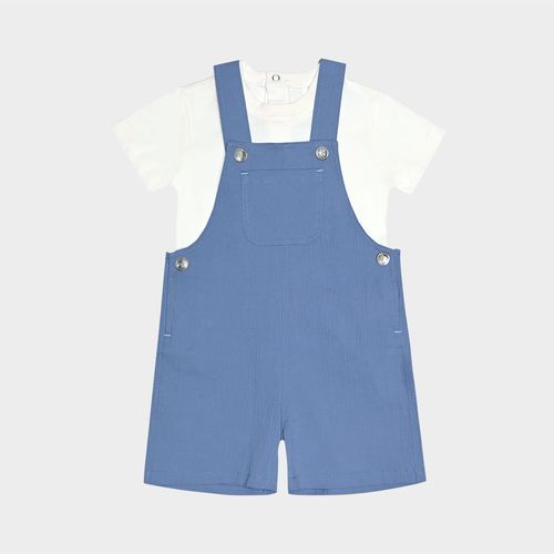 Conjunto Bebê Masculino Jardineira Seersucker com Camiseta - AZUL