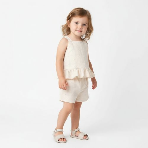 Conjunto Bebê Feminino Bordado Manzoni com Babado - CRU